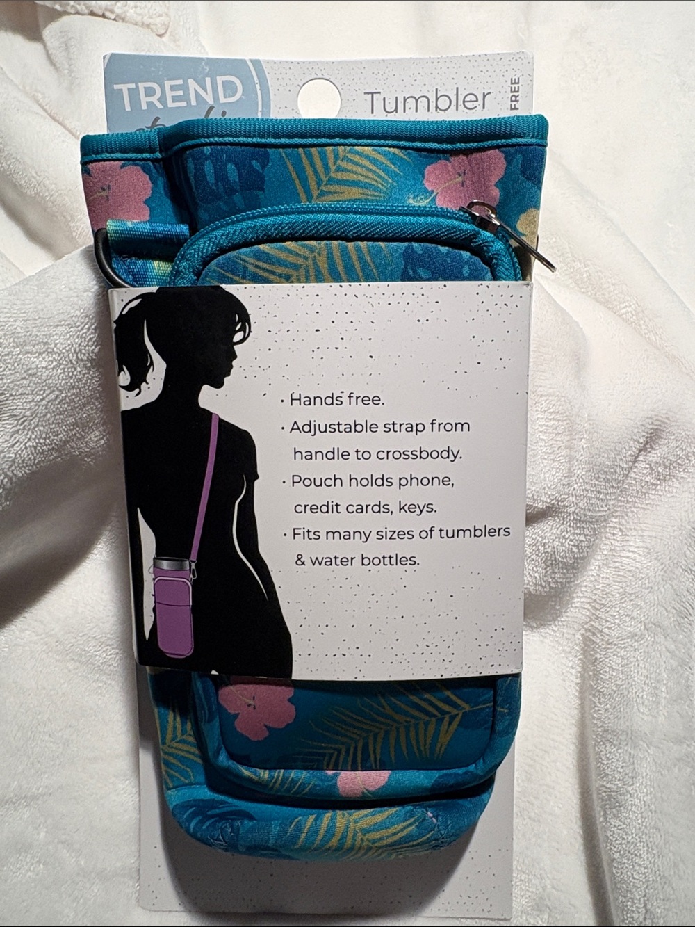 TREND Neoprene Tumbler Crossbody Pouch - Teal Floral